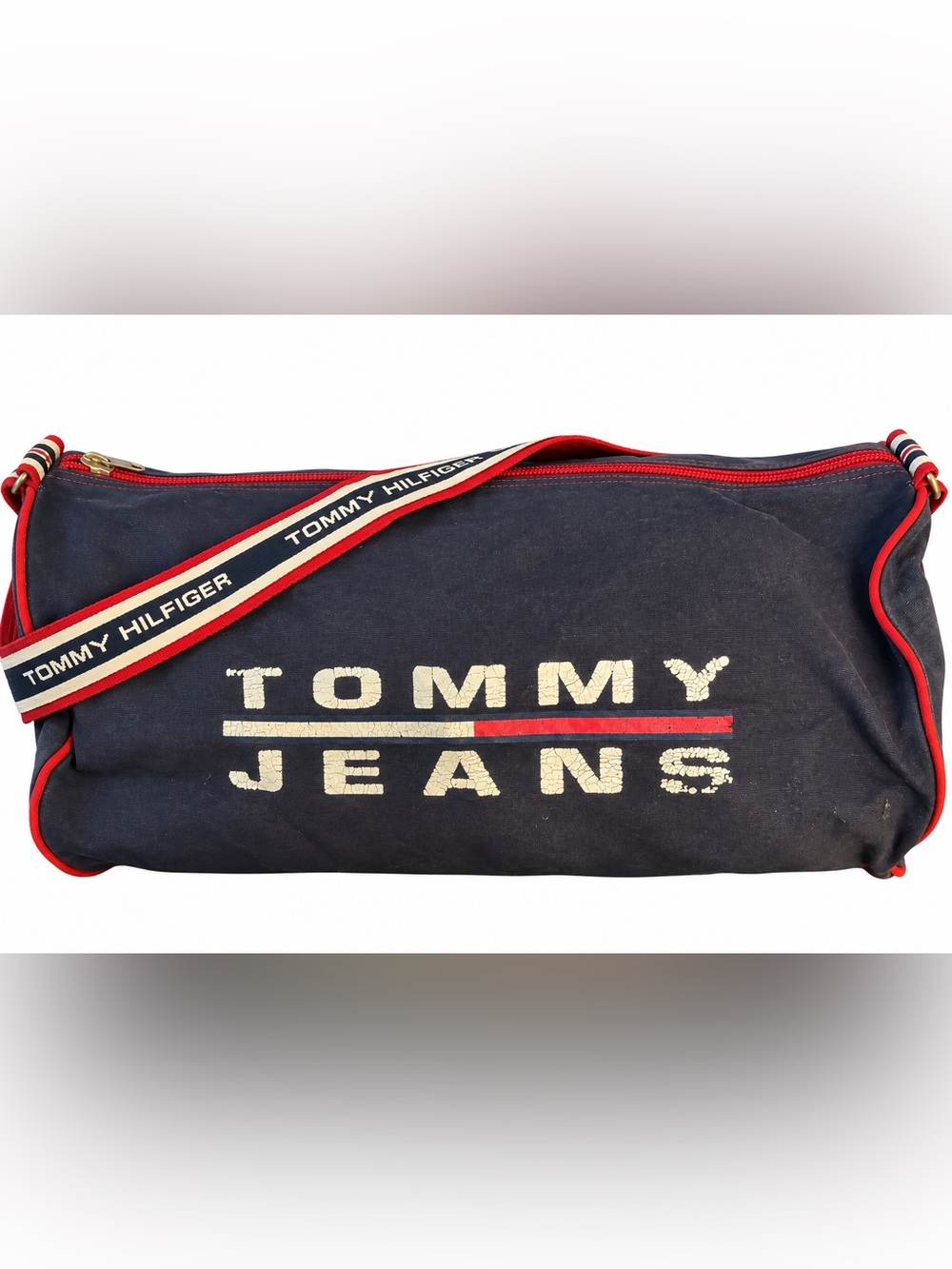 Tommy Hilfiger Navy Canvas Duffel with Red Trim Vintage GWP